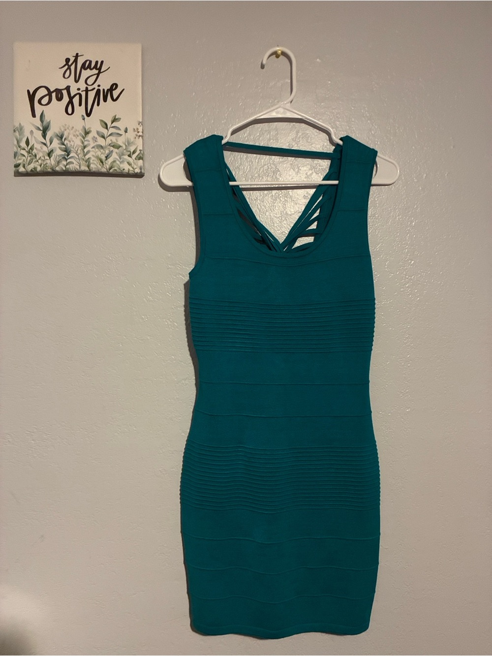 Moon River Teal/Turquoise Bodycon Mini Dress Open Strappy Back Bandage Size M